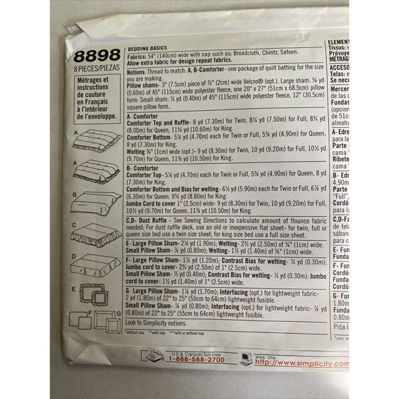 UNCUT NEW - SIMPLICITY COMFORTER DUST RUFFLE PILLOW SHAM CRAFT PATTERN 8898 - Picture 4 of 5